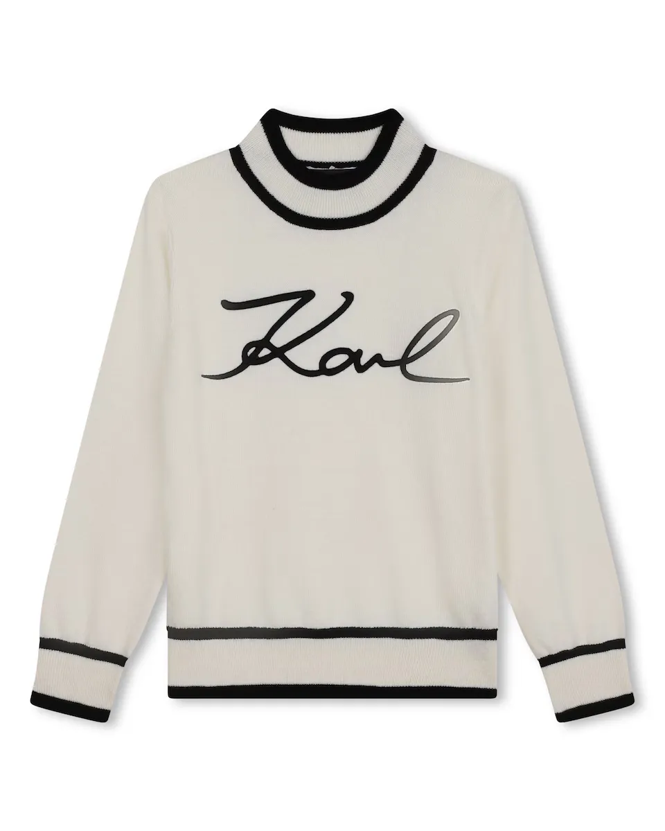 

Свитер для девочки с воротником стойкой и логотипом спереди Karl Lagerfeld Kids, цвет Natural