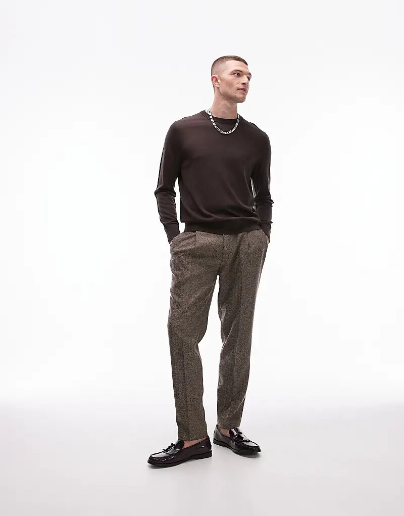 

Брюки Topman Herringbone Tapered Suit Trousers коричневого цвета