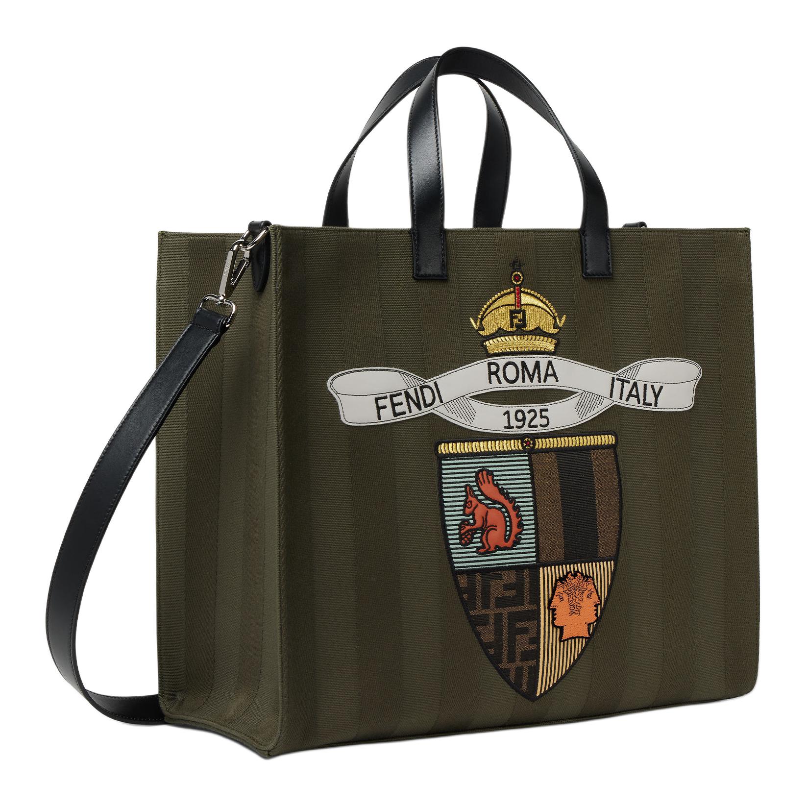 FENDI Хлопковая сумка-шоппер, шоппер, сумка через плечо, кроссбоди, мужская сумка темно-зеленого цвета — фото 2