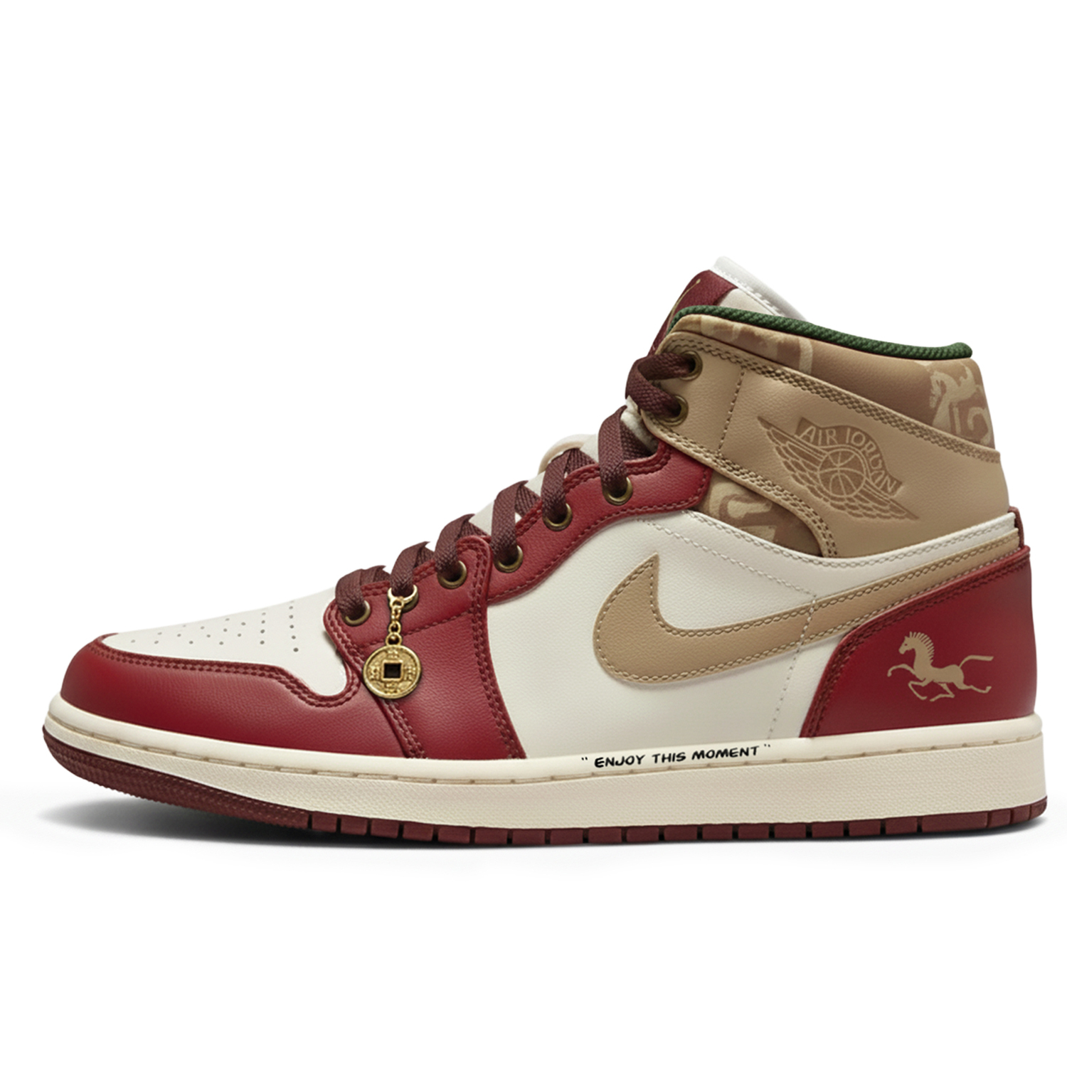 

Air 1 Triple Lab, Красный Золотой Конский Силэтт, Ограниченный выпуск к Году Лошади, Классический и универсальный устойчивый к истиранию Jordan, экрю