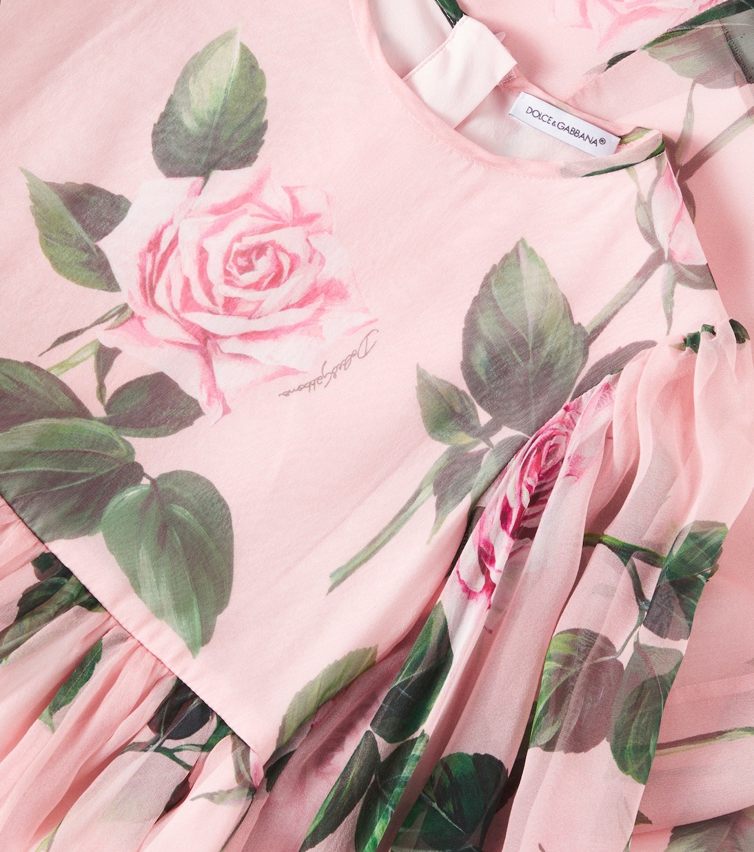 Платье из шелкового шифона с цветочным принтом Dolce&Gabbana Kids, Rose C/Stelo F.Rosa — фото 3