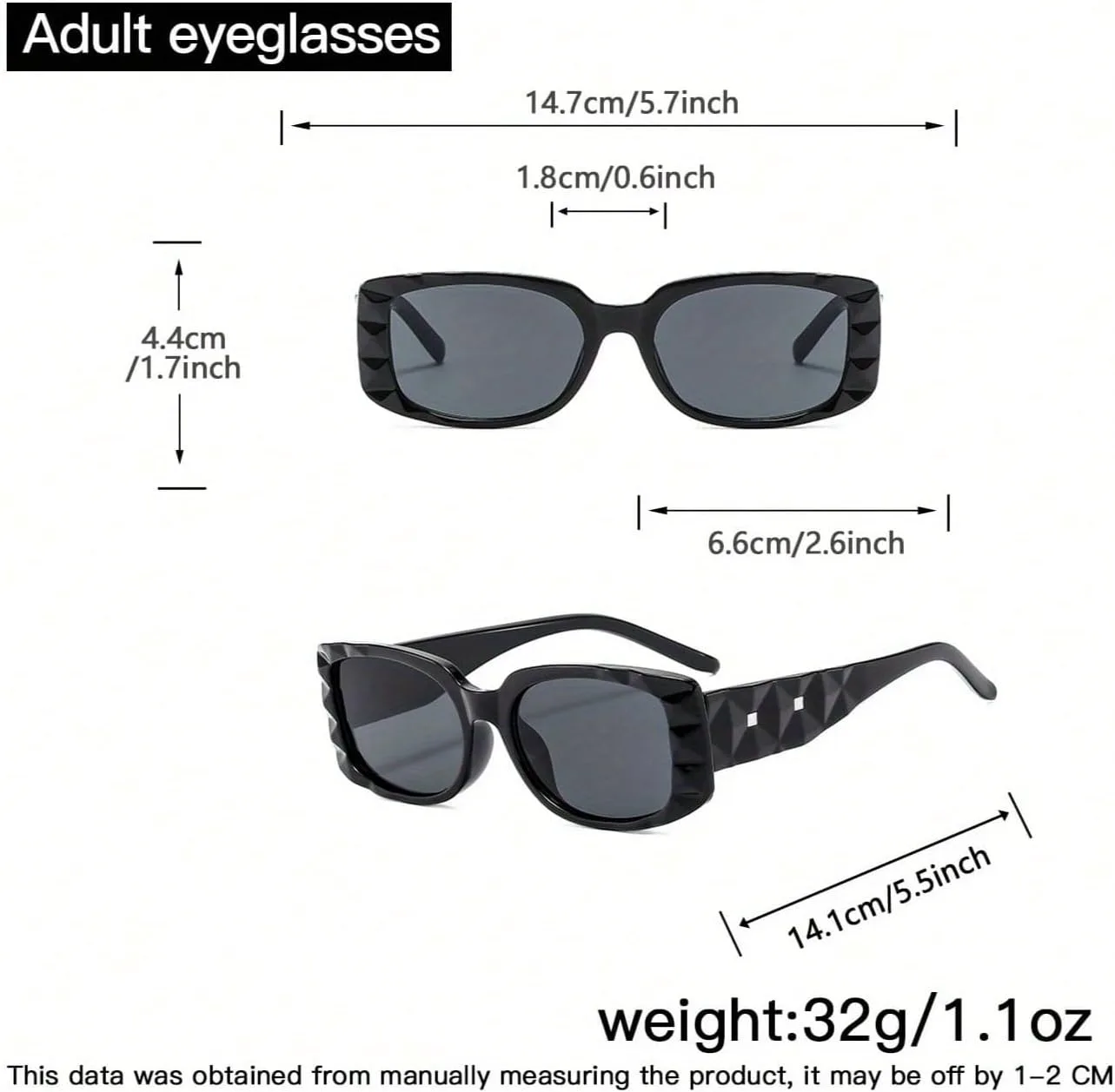 

Стильные солнцезащитные очки с заклепками для женщин и мужчин — черная пластиковая оправа с серыми тонированными линзами, защита от УФ-излучения ENSARJOE, Black/Grey