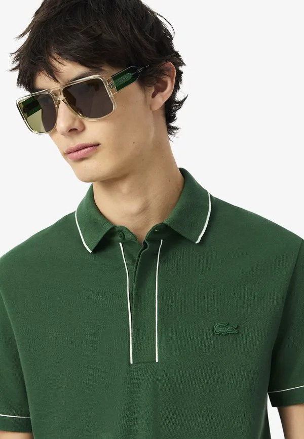 Контрастная рубашка-поло smart paris стрейч с рибетом Lacoste, Vert Sapin — фото 4