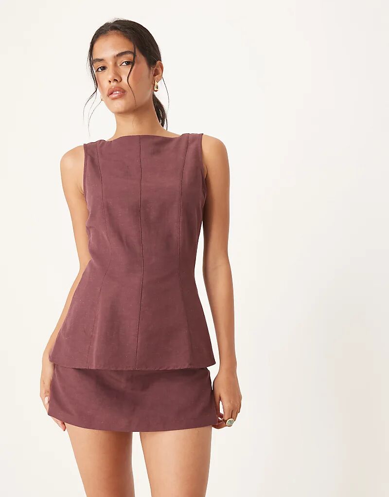 

Комбинированные льняные шорты ASOS DESIGN сливового цвета