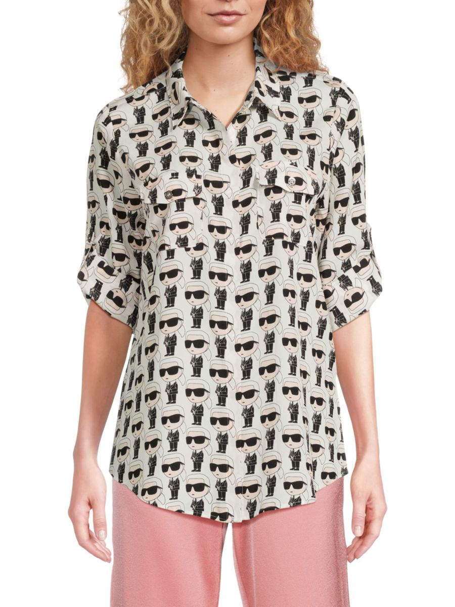 

Рубашка с принтом и закатанными рукавами Karl Lagerfeld Paris, цвет Soft White Black