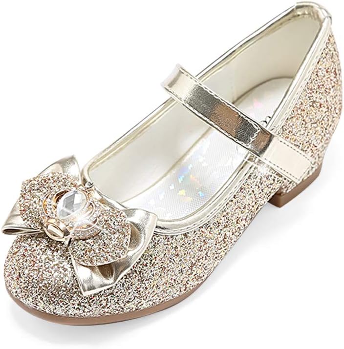 

Детские туфли для девочек Stelle с блестками, принцесса, цветок, Мэри Джейн, низкий каблук, обувь для вечеринки, свадьбы, выпускного для малышей, золотой