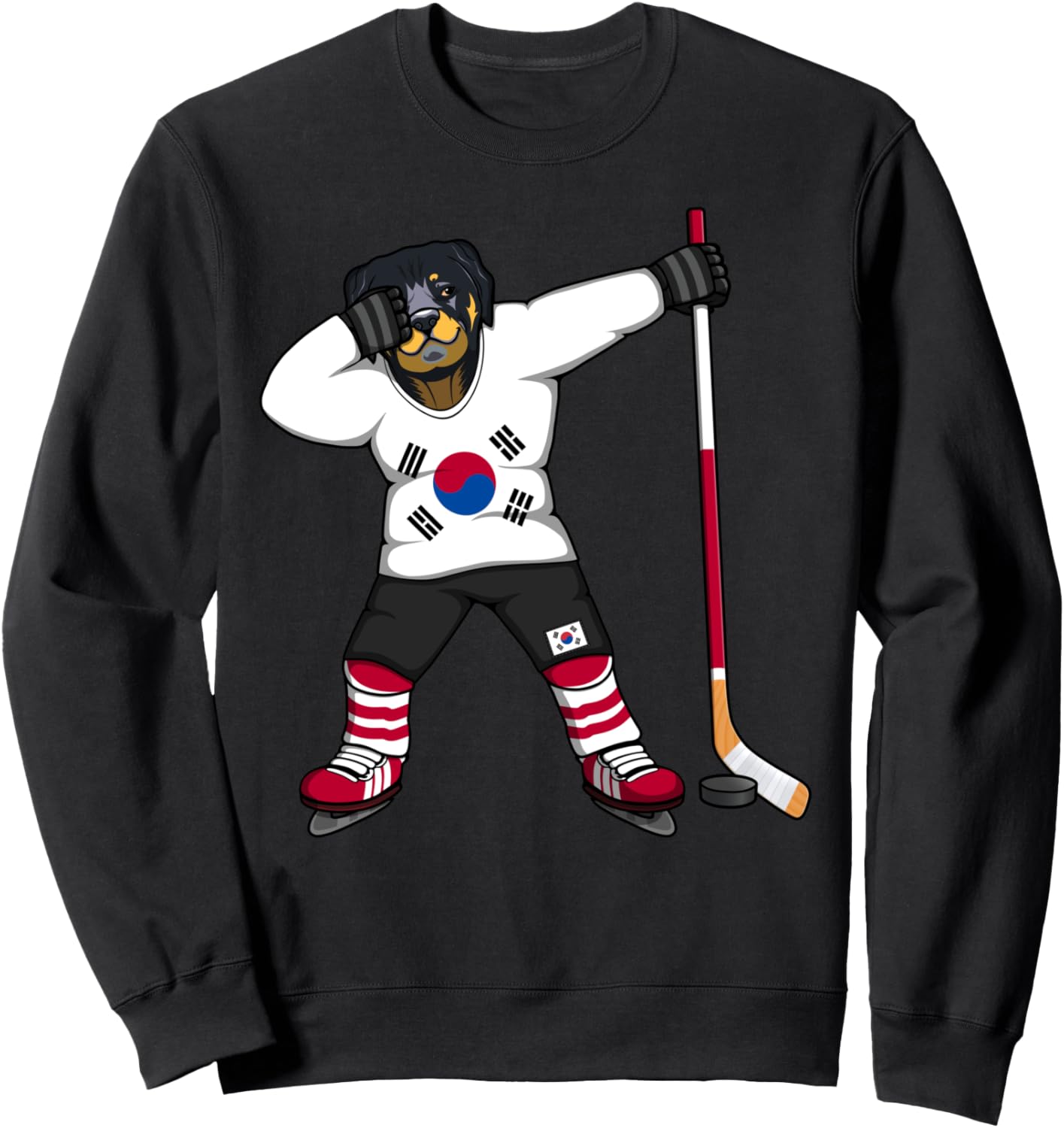 

Танцующий ротвейлер, хоккеист, корейская хоккейная фанатская майка, толстовка с изображением ротвейлера и корейским флагом Teeisle South Korea Ice Hockey, черный