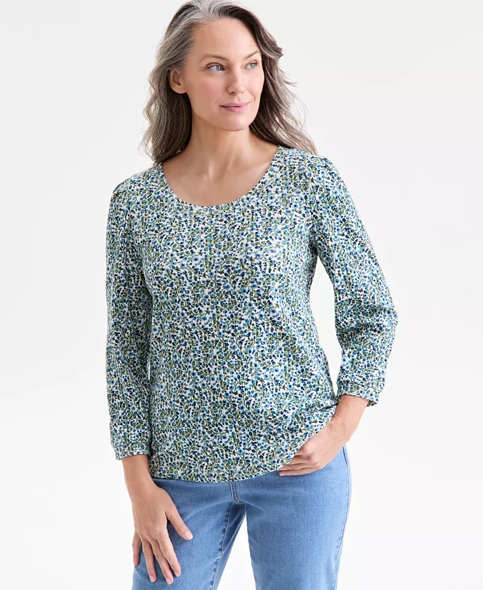 

Женский топ с круглым вырезом и длинными рукавами из ребристой ткани Style & Co, синий