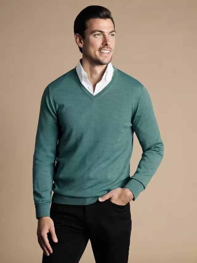 

Джемпер Charles Tyrwhitt Merino Wool V-Neck, цвет aqua green