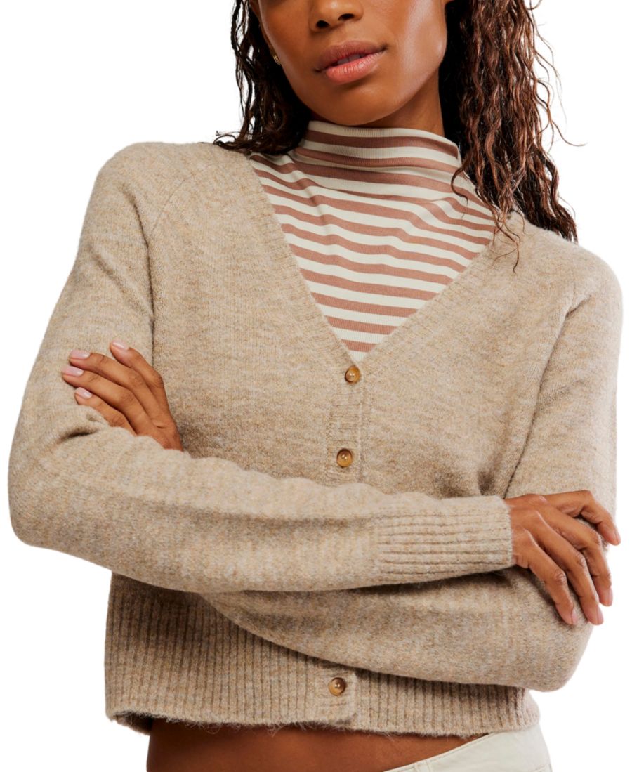 

Женский укороченный кардиган с V-образным вырезом Free People, Feather Grey Melange