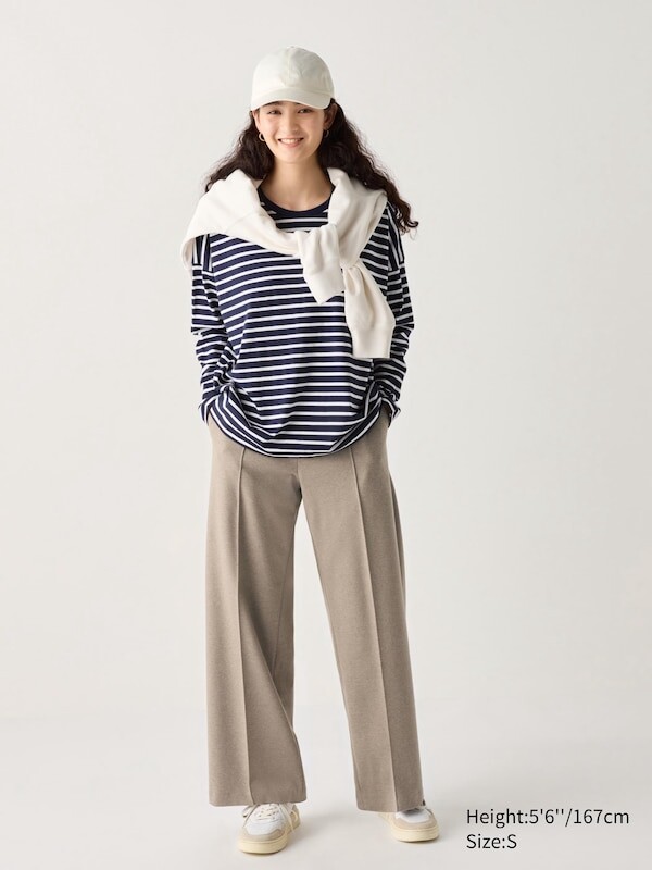 

Широкие брюки из матового джерси Uniqlo, бежевый