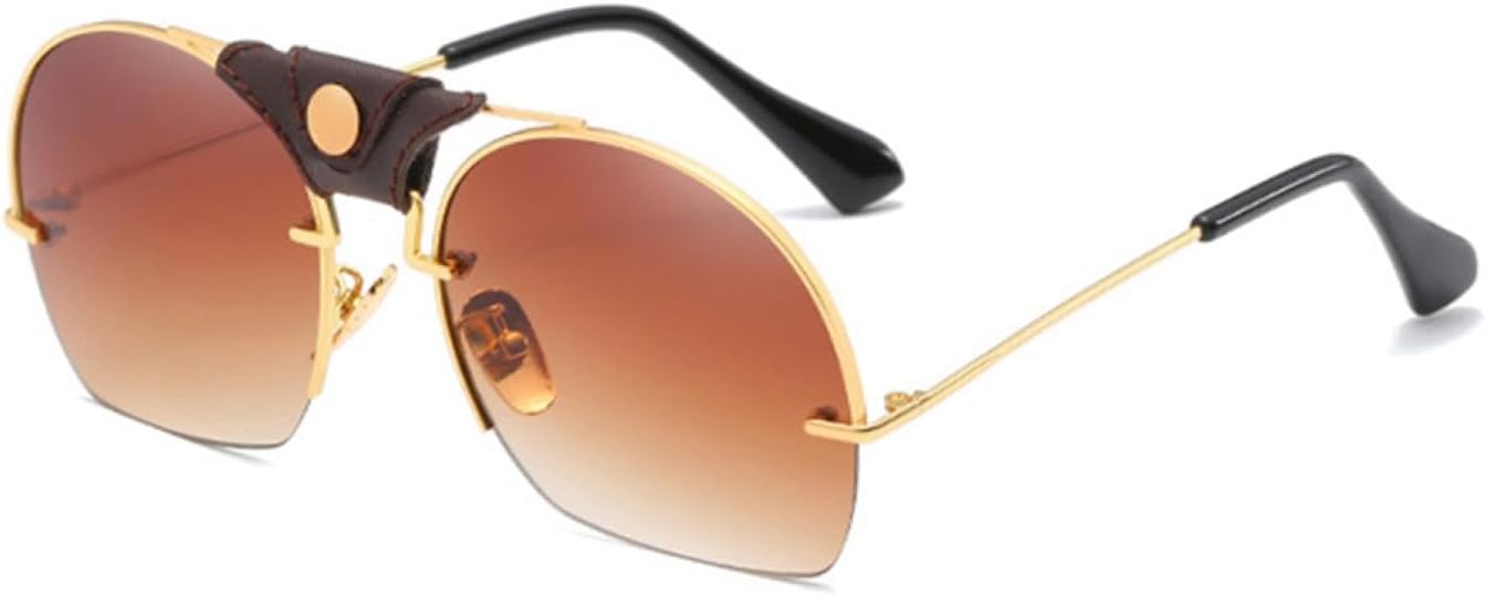 

Солнцезащитные очки в полуободковой оправе для женщин и мужчин, роскошные, с металлическим градиентом, увеличенного размера, защита от УФ-излучения UV400 VFDHN, Gold Frame Brown