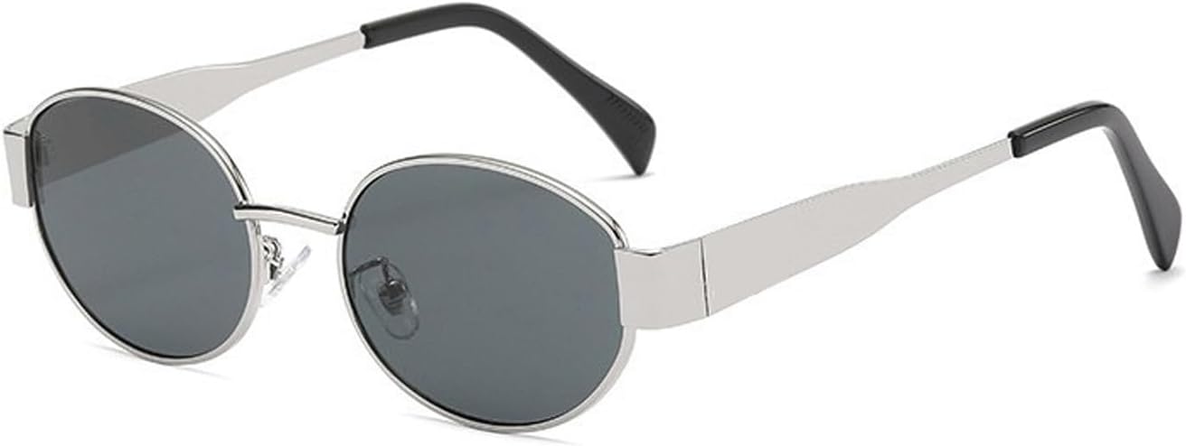 

Ретро овальные солнцезащитные очки для женщин и мужчин. Модные дизайнерские солнцезащитные очки в классической металлической оправе, золотистые очки в стиле 90-х YUIAAOKY, Silver/Grey