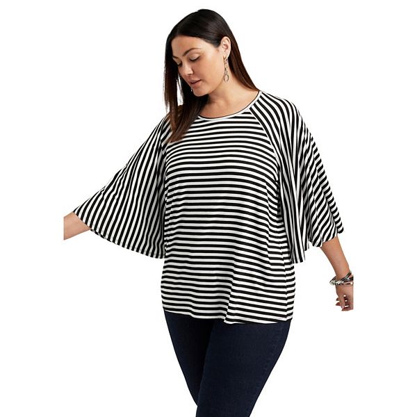 

Футболка с регланными рукавами и кокеткой June + Vie для женщин plus size June & Vie, Black White, Белый, Футболка с регланными рукавами и кокеткой June + Vie для женщин plus size June & Vie, Black White