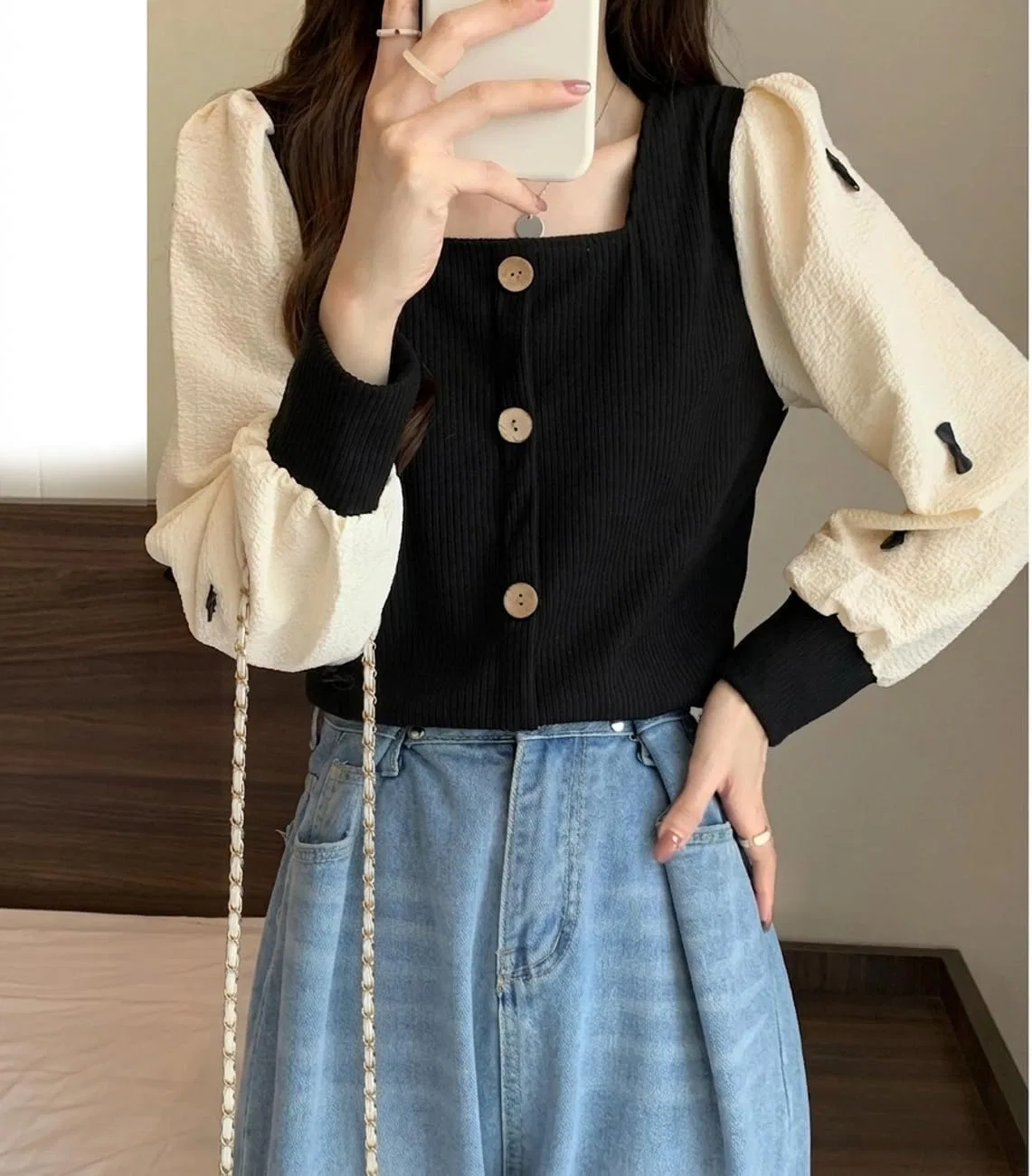 Блуза с квадратным вырезом, многослойная, Layered Top, кофейный — фото 4