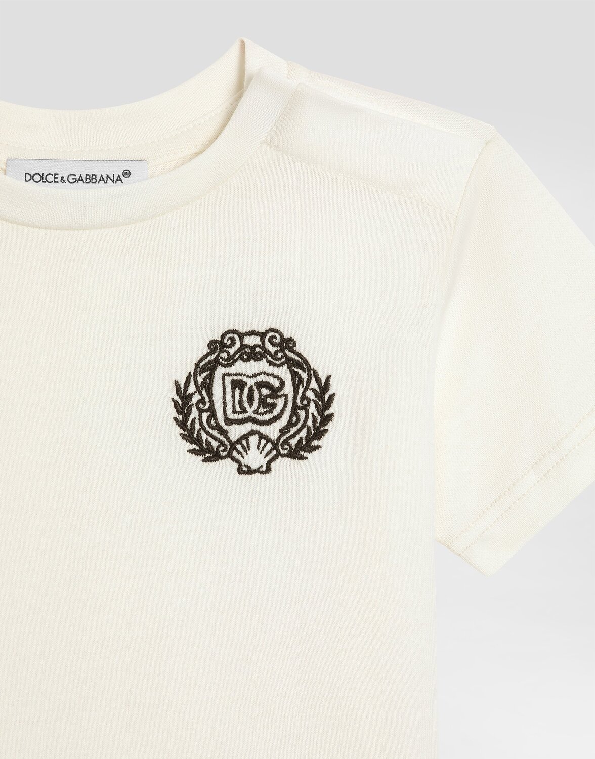 Футболка из джерси с короткими рукавами и вышивкой DG Dolce&Gabbana, белый — фото 3