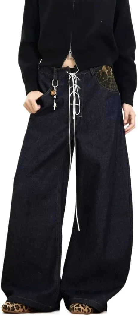 

Женские джинсы в стиле Y2K с леопардовым принтом и широкими штанинами GYPWRCR