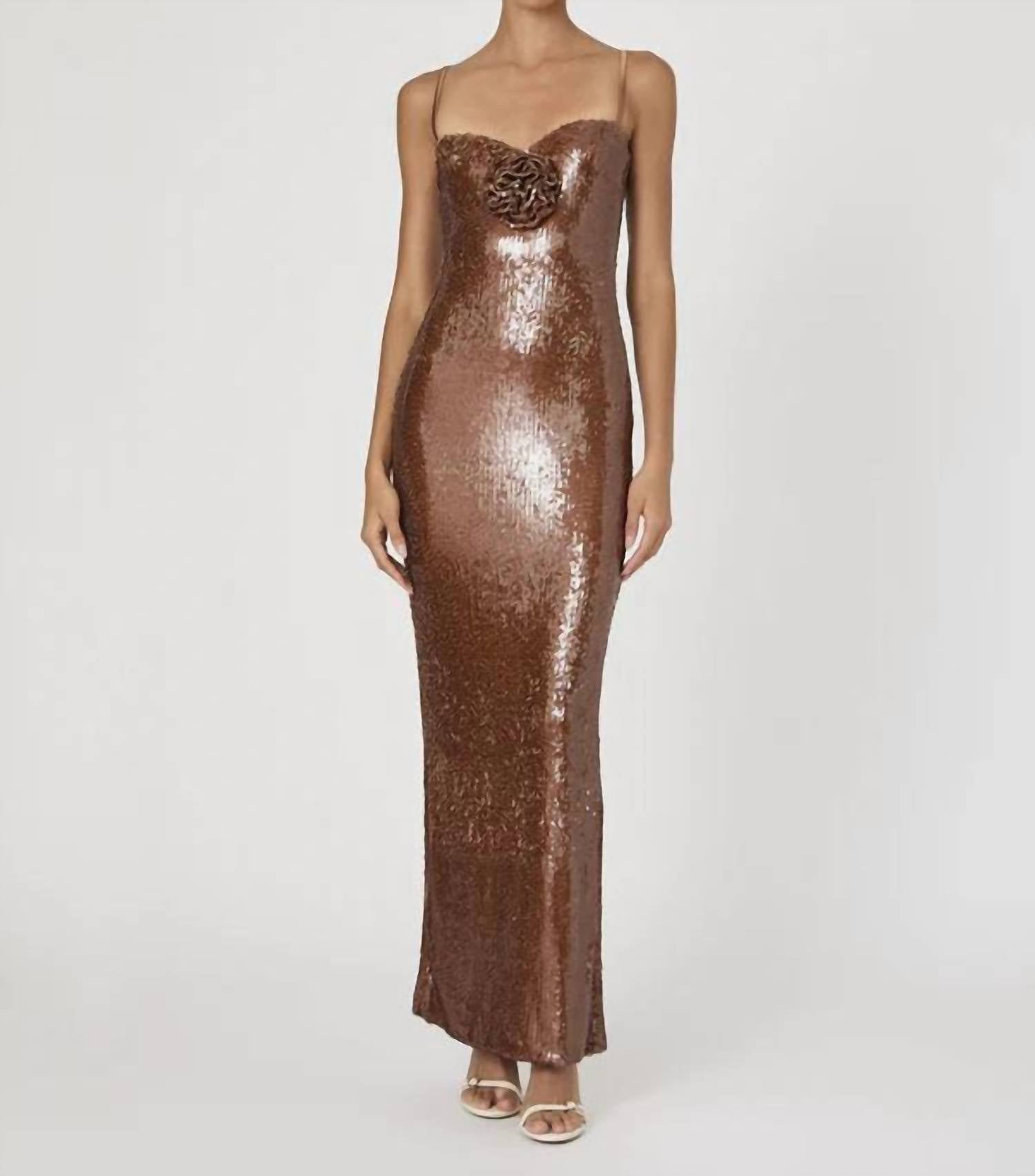 

Beatrice платье макси с кружевными бретелями и корсажем в коричневом цвете French Connection