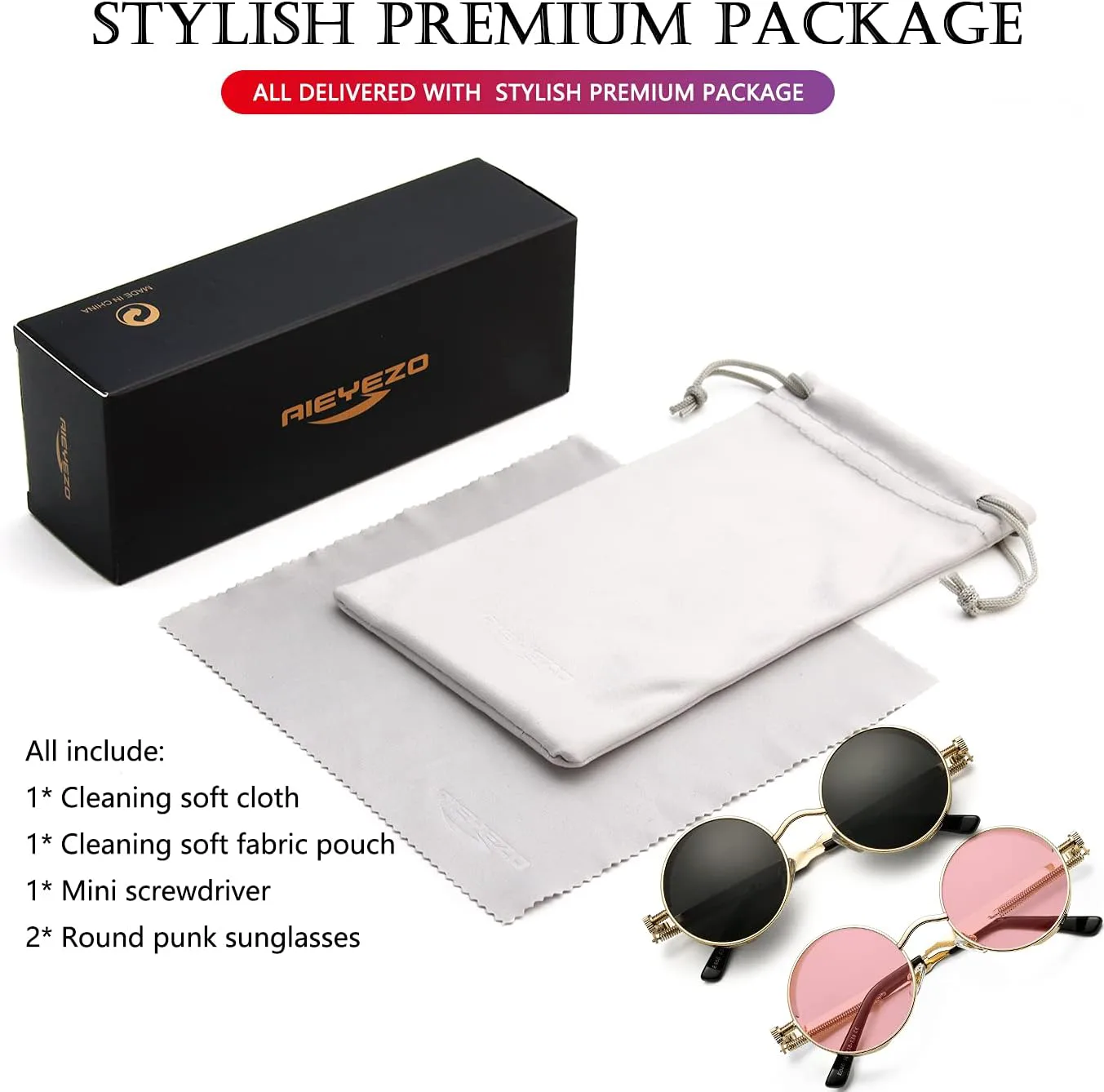 

Солнцезащитные очки AIEYEZO в стиле стимпанк, круглые, для мужчин и женщин, ретро-готические, с металлической оправой, женские, 2 Pack (Gold/Grey + Gold/Clear Pink)