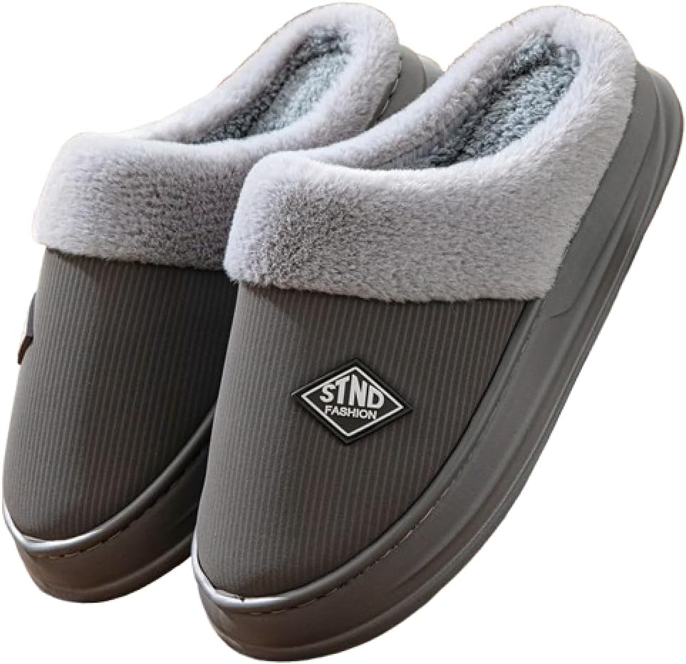 

Мужские домашние тапочки больших размеров из кожи с премиальным комфортом, противоскользящие, пушистые, мягкие, теплые, с плюшевой отделкой и амортизирующей подошвой Generic, серый