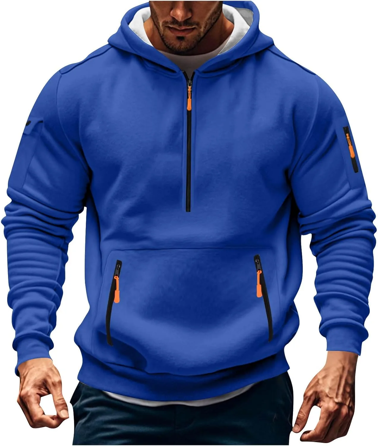 

Мужская флисовая толстовка XUNRYAN с капюшоном и молнией, утепленная