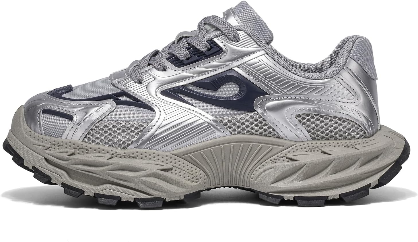 

Спортивные беговые кроссовки, тренировочные обувь с сеткой, серебристо-серый с бордовыми акцентами, массивная платформа Generic