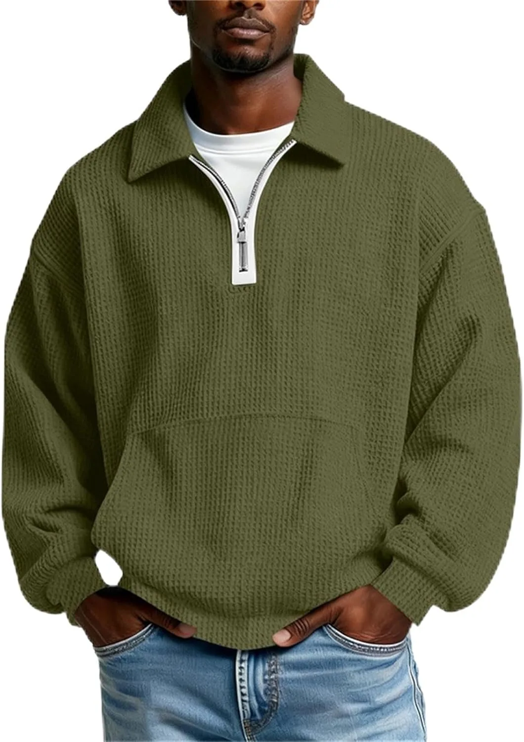 

Свитшот Cambkatl Quarter Zip Waffle для мужчин, свободный, с V-образным вырезом