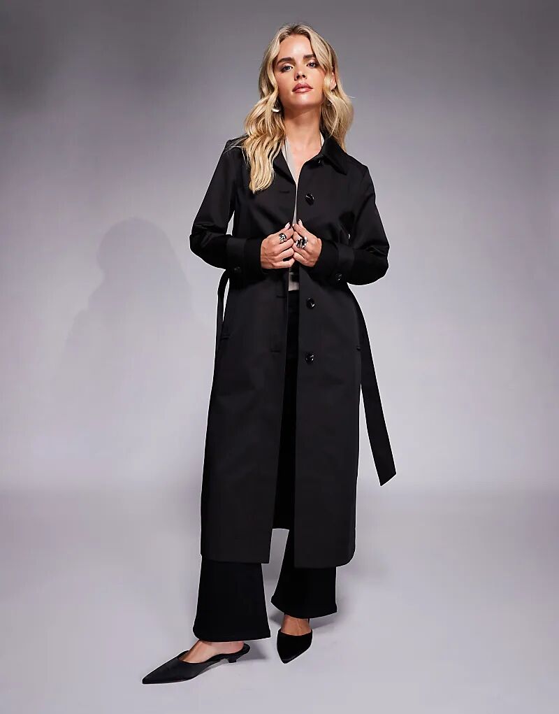 

Тренчкот миди Forever New Petite с поясом и карманами черного цвета