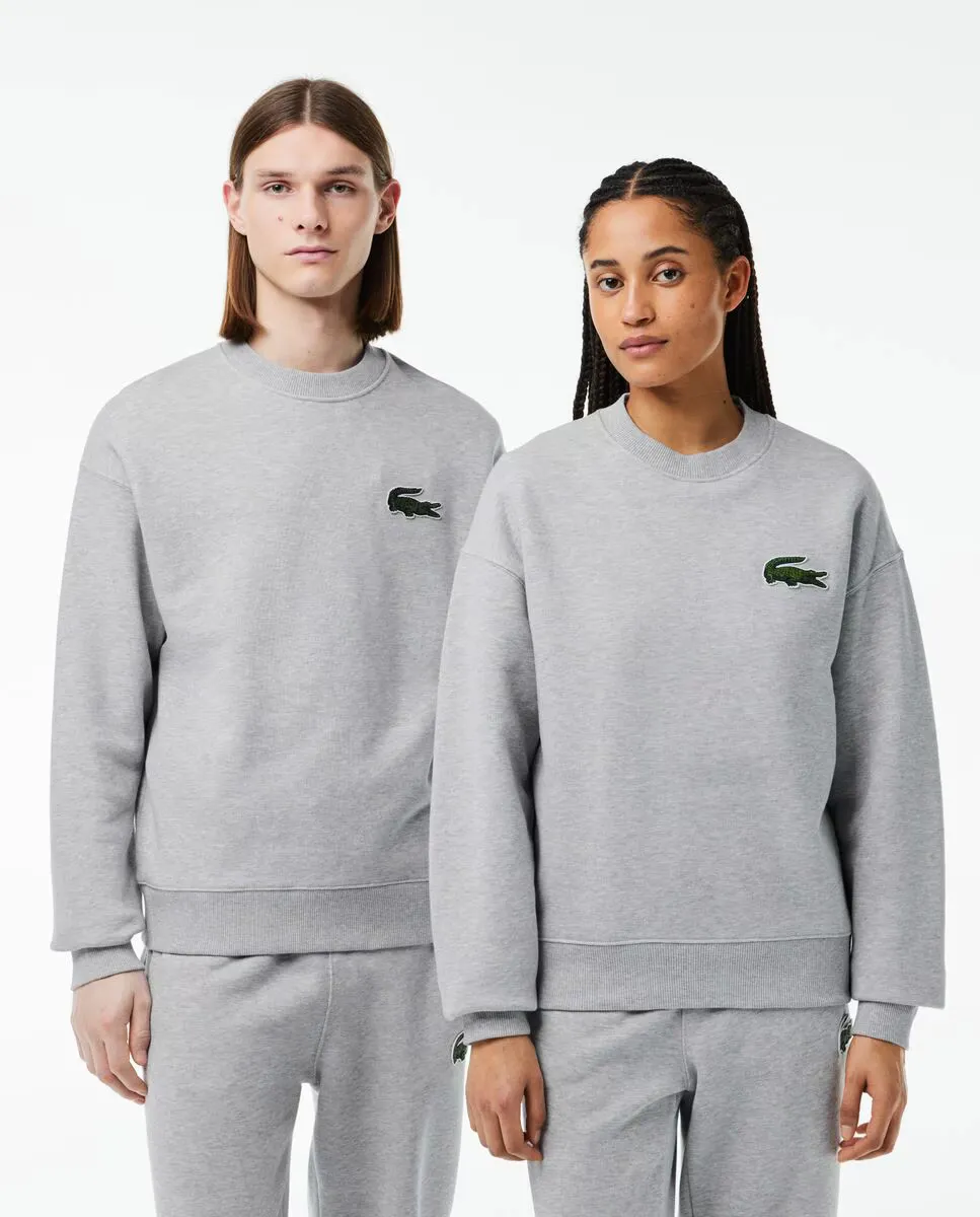 

Толстовка свободного кроя унисекс Lacoste для бега со значком из крокодиловой кожи, светло-серый