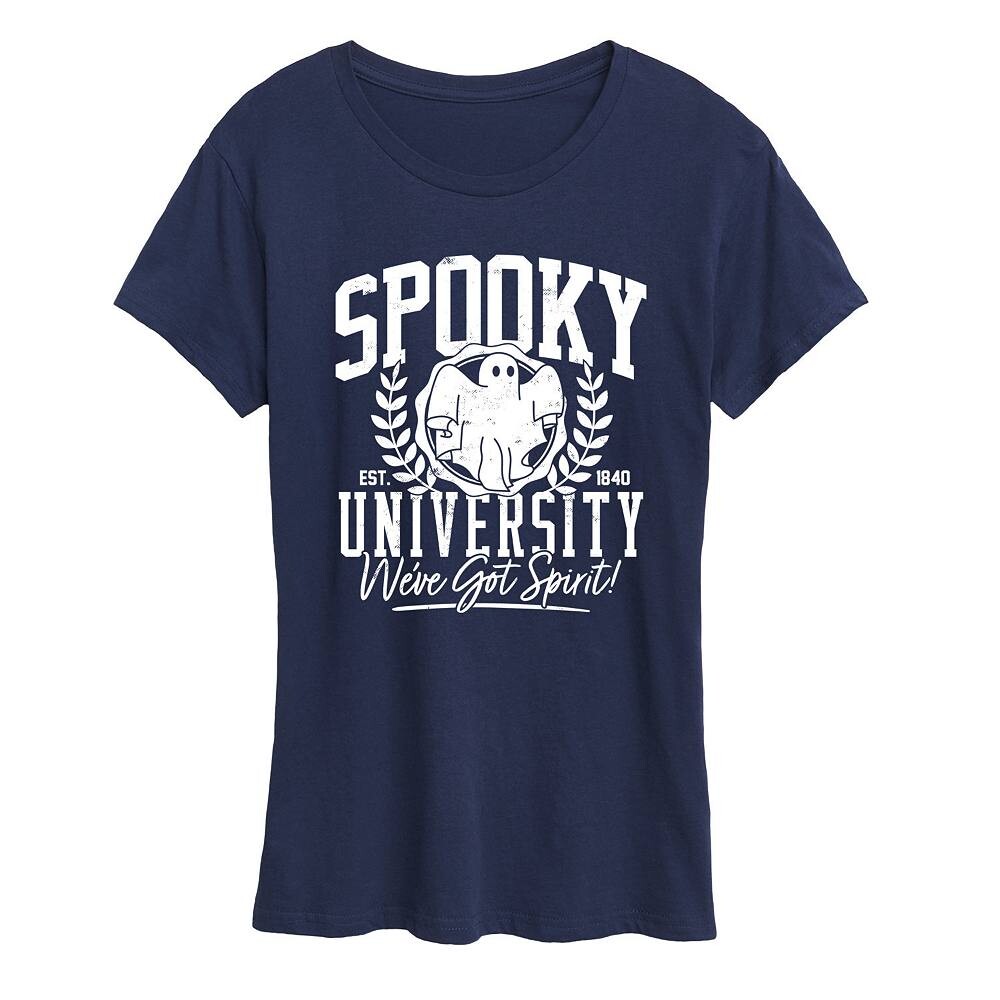 

Женская футболка с рисунком Spooky University, темно-синий