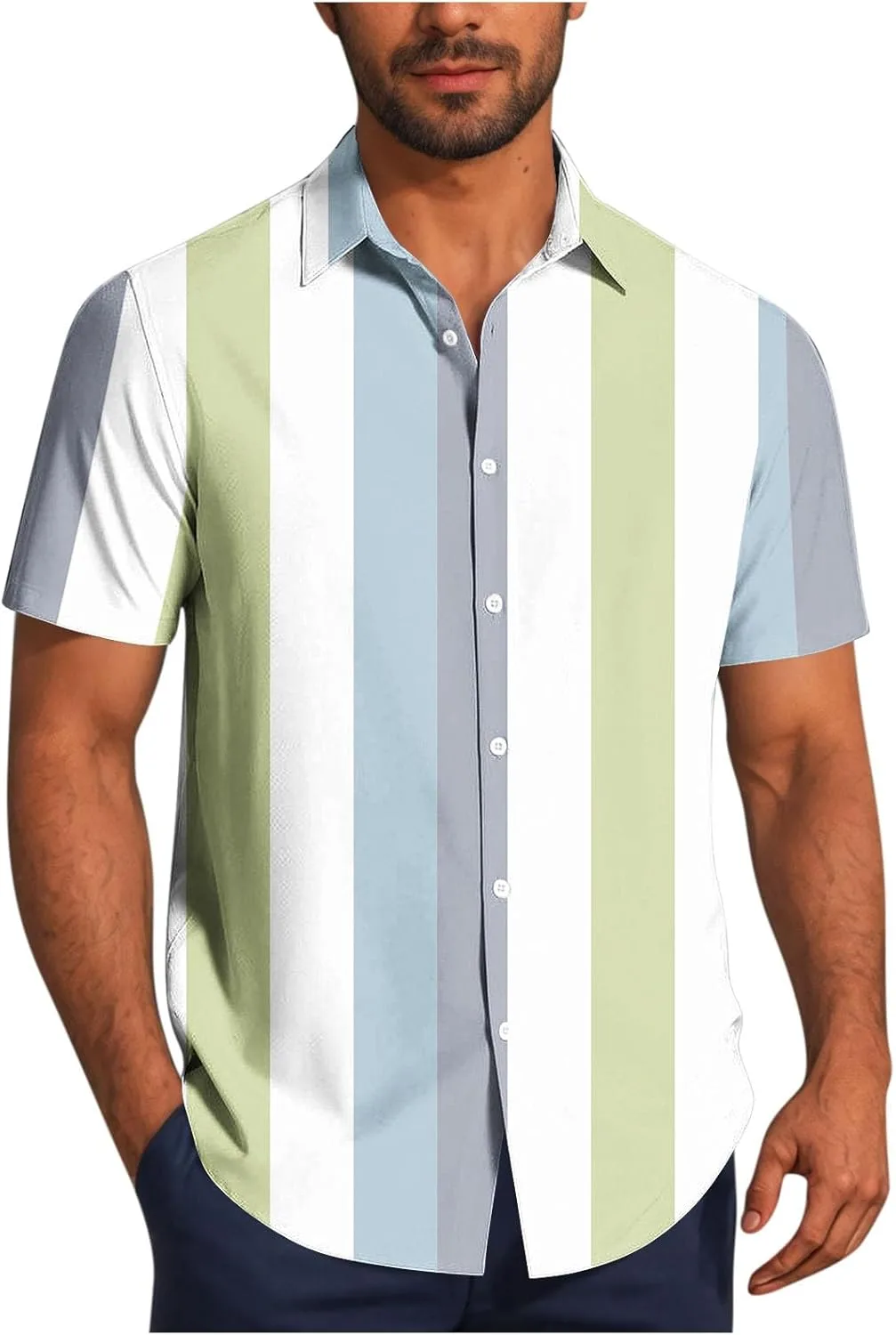 

Мужская винтажная боулинг-рубашка с цветными блоками и полосками, короткий рукав, Casual, лен Xiaojmake