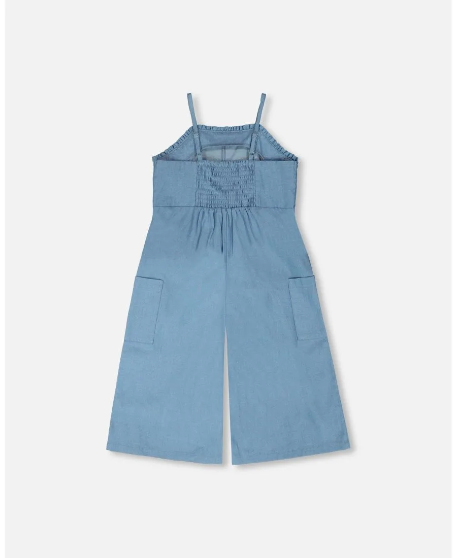 Комбинезон из шамбре для девочек постарше Deux par Deux, светло-голубой chambray — фото 4