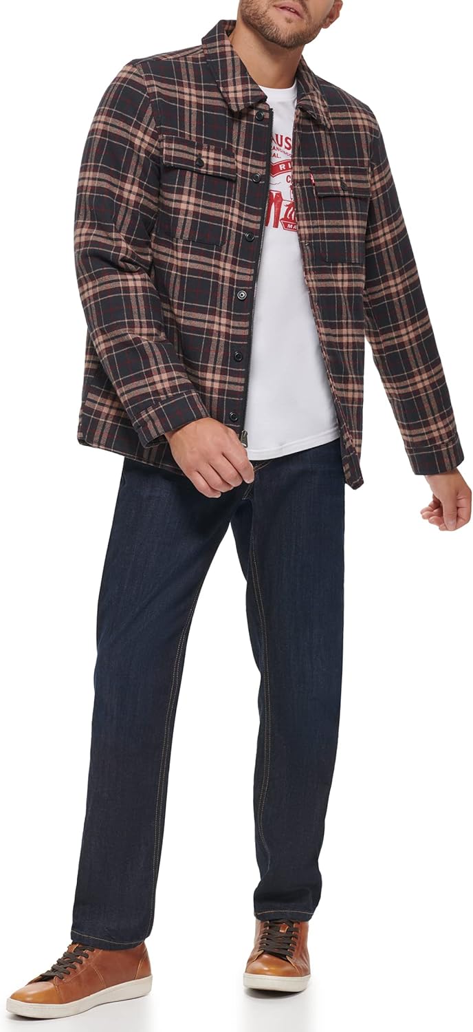 Мужская клетчатая куртка-рубашка Levi's с капюшоном и подкладкой из шерпы (стандартные размеры, большие и высокие), New Brown/Tan Plaid — фото 4