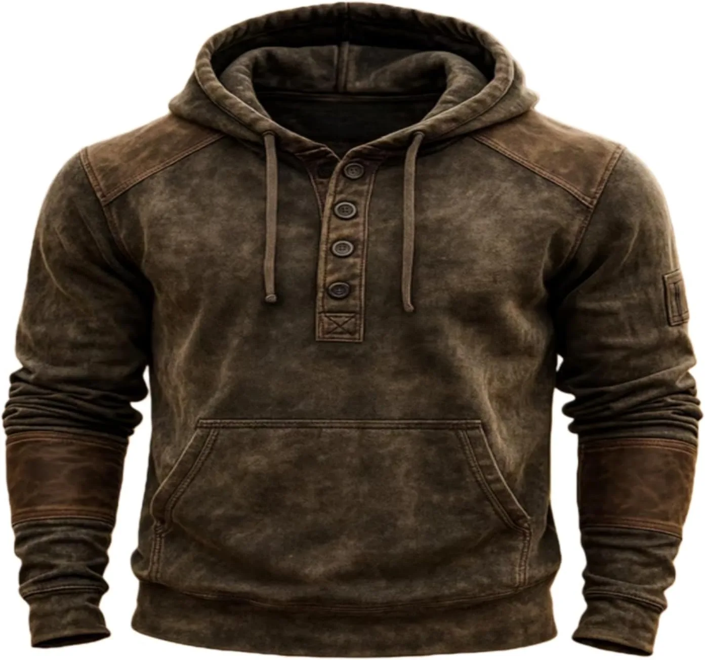 

Мужской худи с кожаными вставками в винтажном стиле