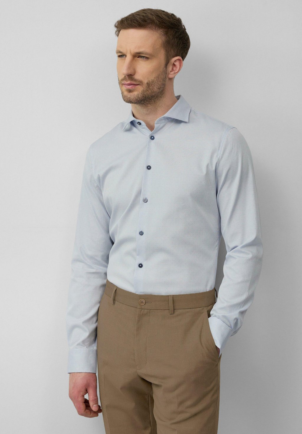 

Рубашка TAILORED FIT FEIN GEMUSTERTES LANGARM s.Oliver BLACK LABEL, темно-синий