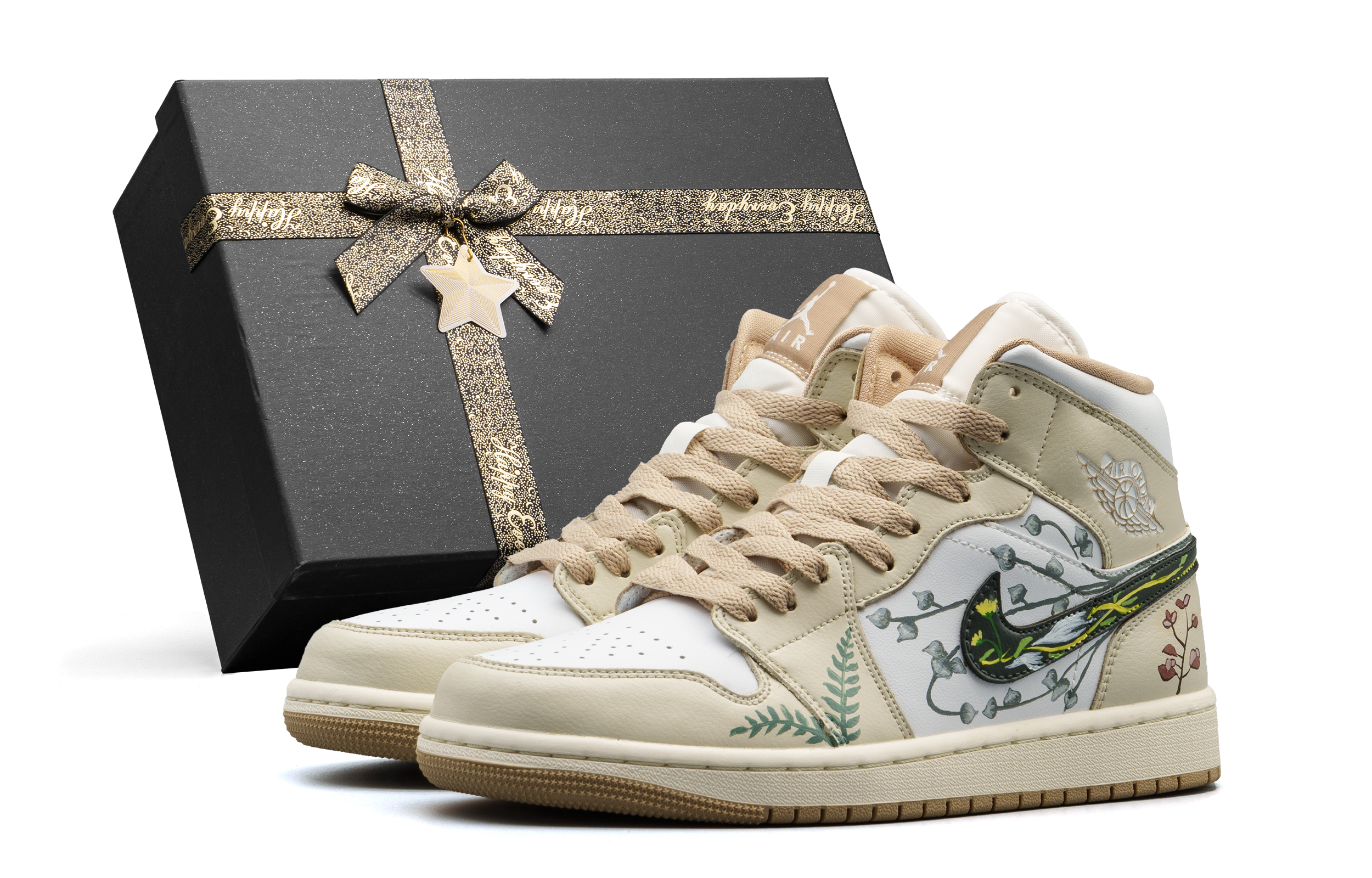 

Кроссовки Unisex Beige Mid top Vintage Basketball с амортизацией Air 1 и износостойкой подошвой Jordan, бежевыйbox