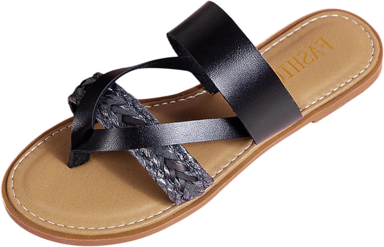 

Женские летние тапочки однотонные на шнуровке, с открытым носком, плоской мягкой подошвой, дышащие, подходящие для мужчин и женщин Generic, черный