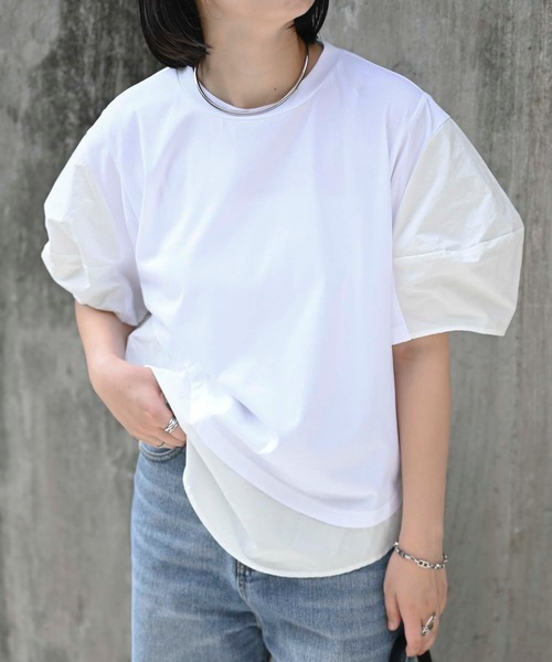 

Топ с коротким рукавом и объемными рукавами ＆HALF, кремовый