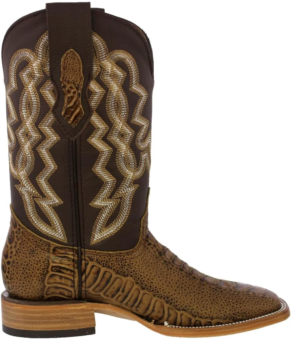 Мужские ковбойские сапоги Texas Legacy Honey Brown вестерн из кожи с рисунком под ногу страуса, квадратный носок — фото 2