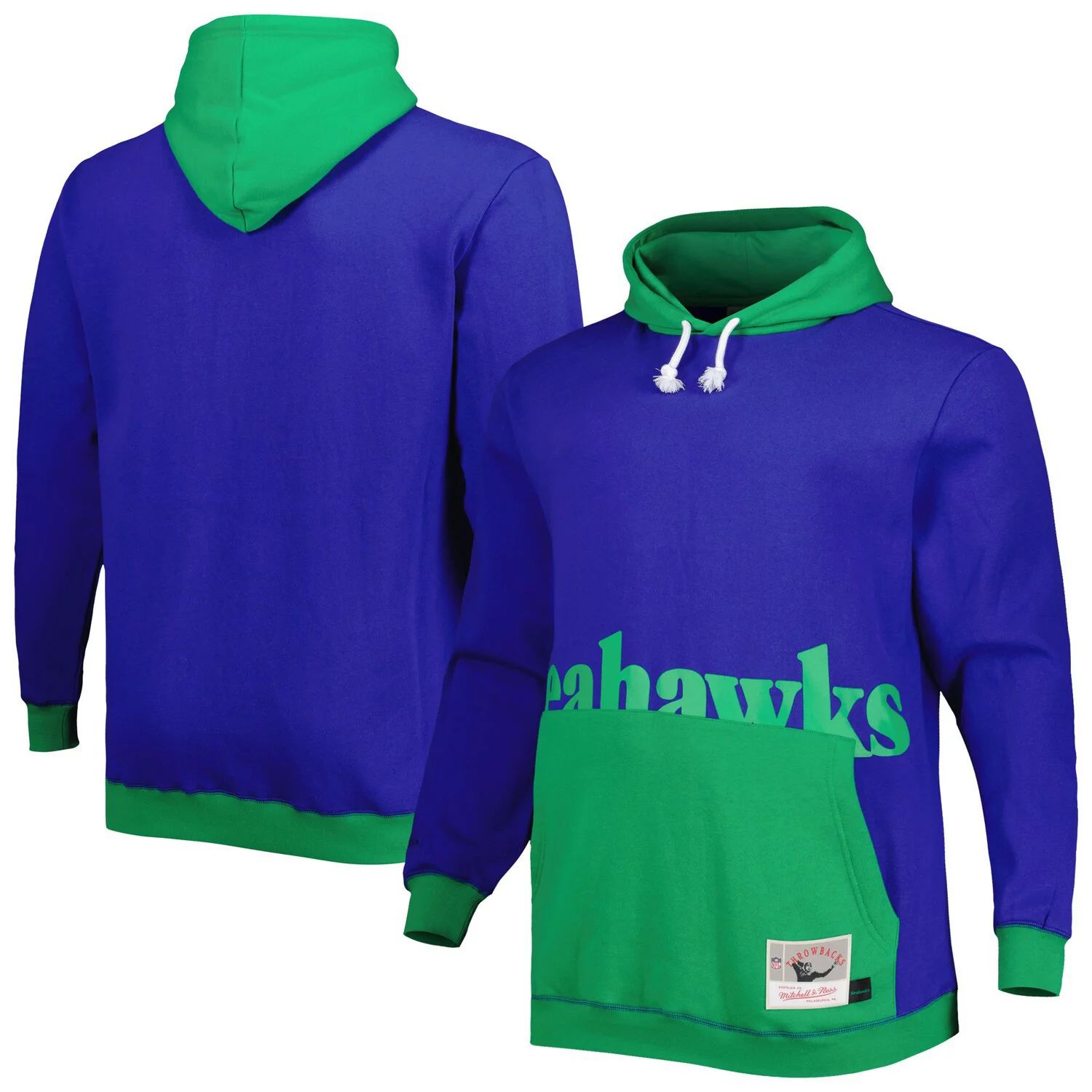 

Мужской пуловер с капюшоном Mitchell & Ness Royal/Green Seattle Seahawks Big & Tall Big Face