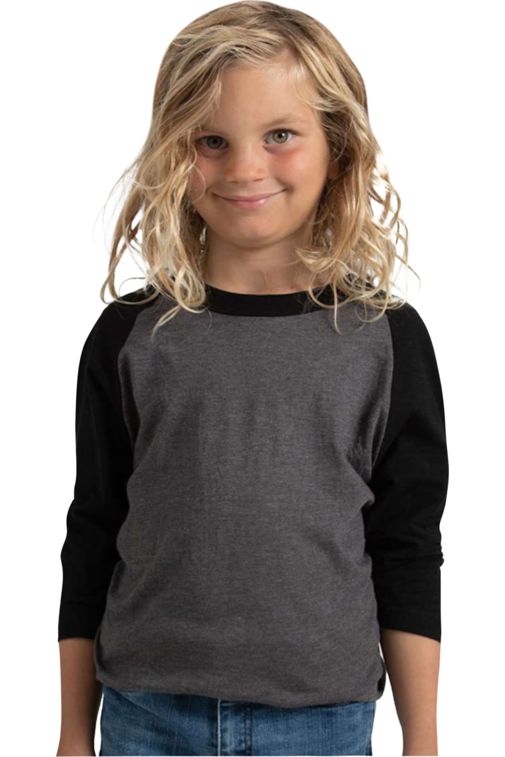 

Футболка Tultex Youth с рукавами реглан, цвет heather charcoal/ black