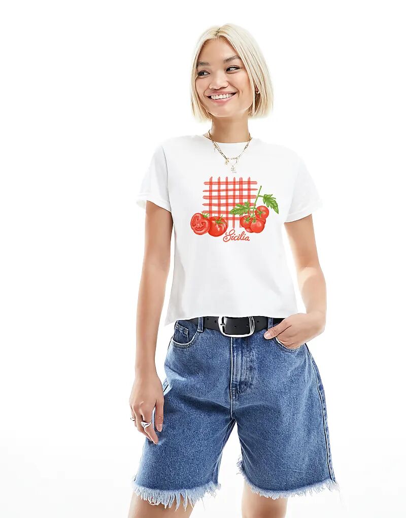 

Детская футболка с рисунком томата сицилии белого цвета ASOS DESIGN