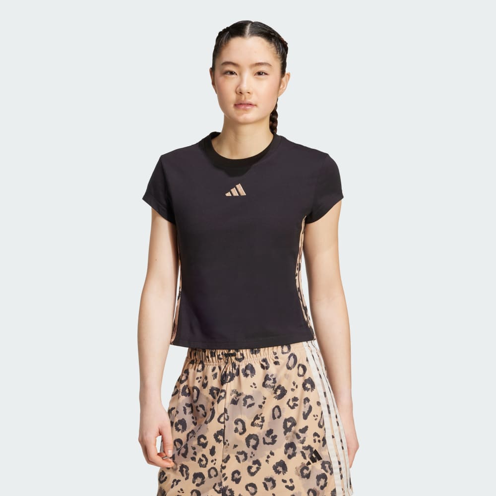 

Футболка Adidas Animal Print 3-Stripes Tee, цвет Black/Multicolor/Warm Sandstone