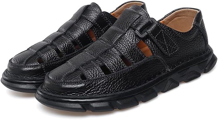 

Мужские повседневные кожаные сандалии для работы, вождения, с закрытым носком, дышащие и удобные Generic, черный