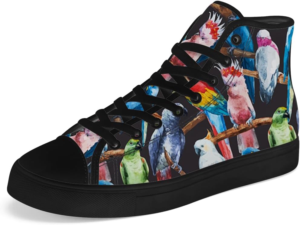 

Высокие кеды на шнуровке с рисунком попугая для мужчин и женщин, повседневная обувь, подарок для папы и мамы Chebing, черный