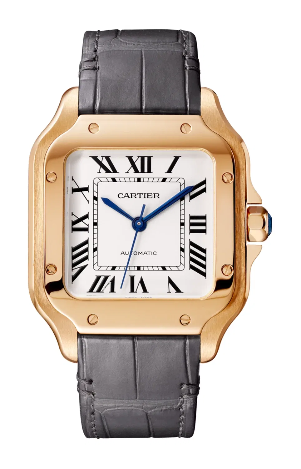 SANTOS DE CARTIER СРЕДНЯЯ МОДЕЛЬ, АВТОМАТИЧЕСКИЕ, РОЗОВОЕ ЗОЛОТО, 2 СМЕННЫХ БРАСЛЕТА - WGSA0028, золотой