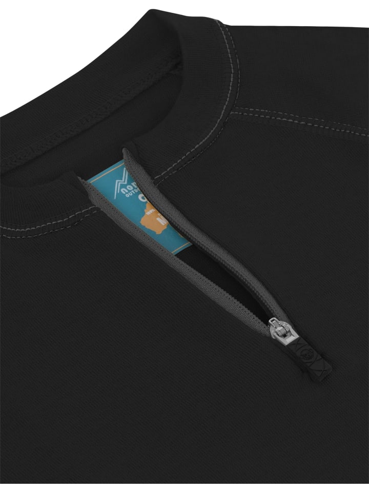 Normani Outdoor Sports Детская футболка с длинным рукавом из мериносовой шерсти с застежкой-молнией на четверть длины, модель Nyapari, черная — фото 3