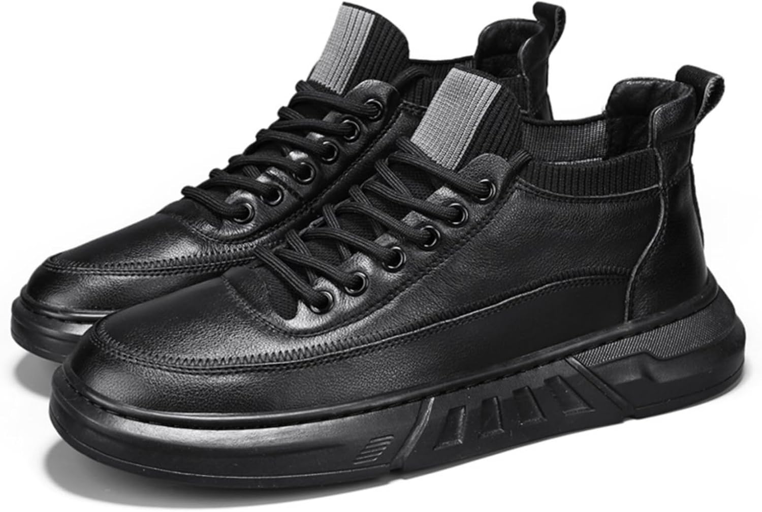 

Мужские высокие спортивные кроссовки из черной кожи с эластичным воротником Kelibasi, черный