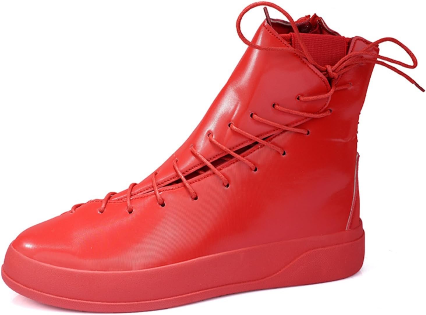 

Мужские модные высокие кожаные ботинки на платформе, шнуровка, боковая молния, округлый носок, противоскользящие, повседневные мотоциклетные ботинки, комфортные и легкие для ходьбы Yrzhgdl, красный