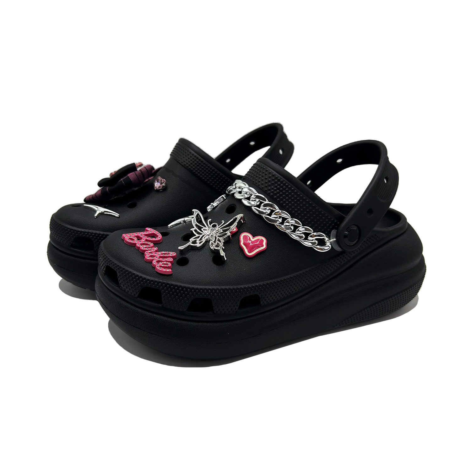 Crocs Классические бесшумные клоги в клетку с бантом унисекс черные, цвет Black — фото 3